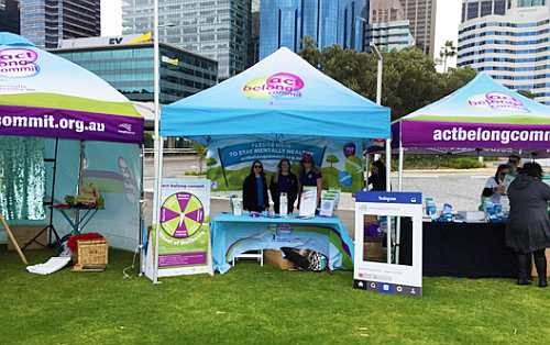 Act Belong Commit's event loan items set up at Elizabeth Quay